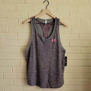 NWT Under Armour Heatgear Dark Gray Tank with Neon Pink Logo Sz L